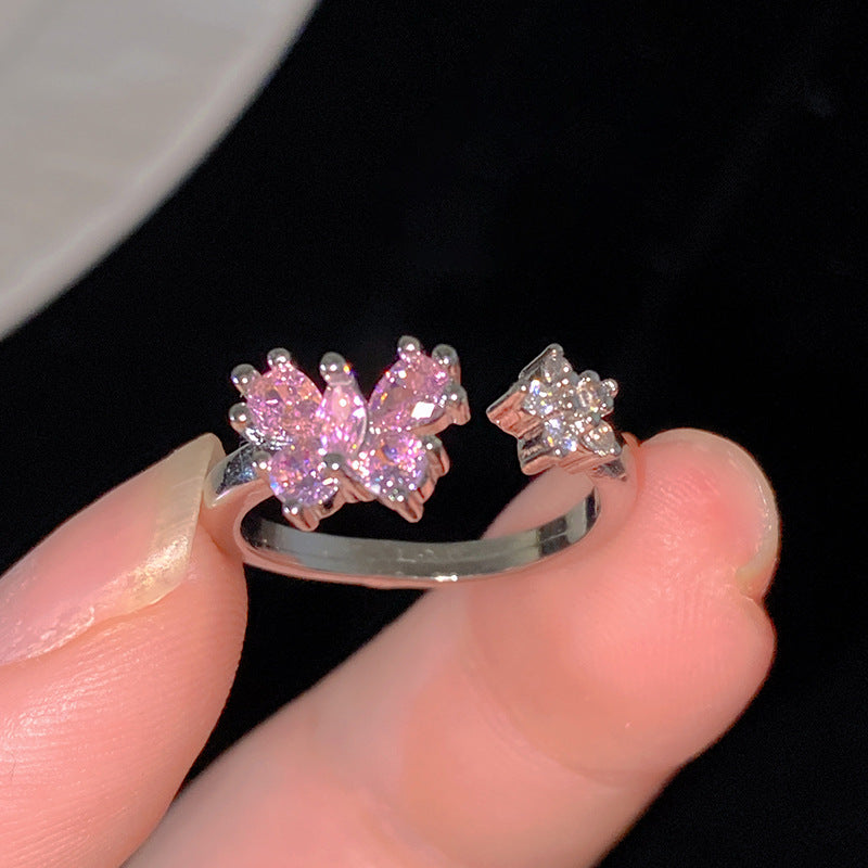 Sweet Cubic Zirconia Inlay Brass Bow Ring for Women
