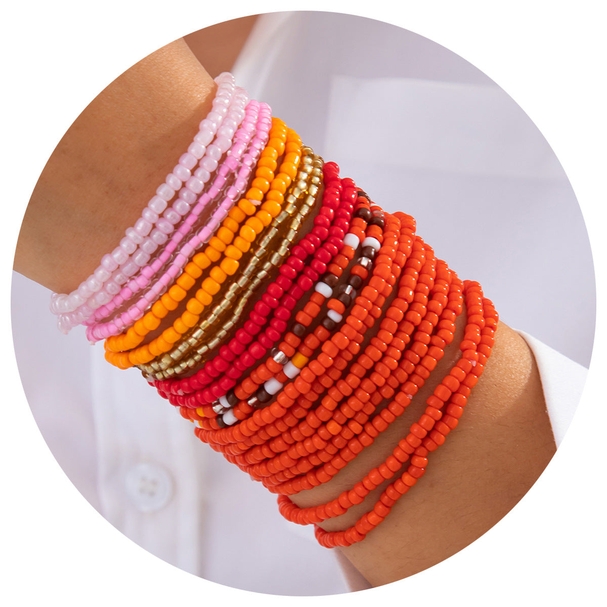Ethnic Style Geometric Beaded Stretch Bracelet Set for Women with Resin Beads