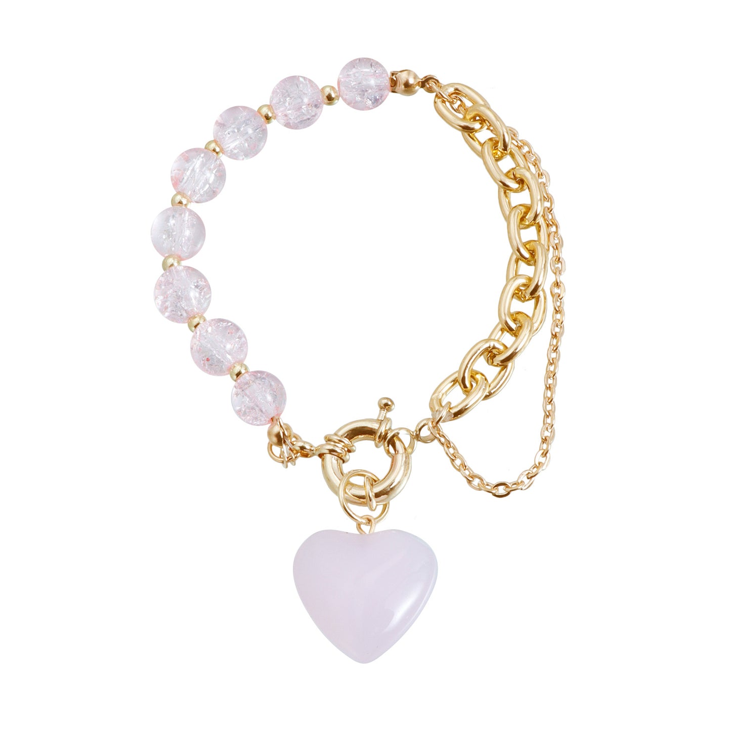 Sweet Streetwear Crackle Crystal Heart Geometric Star Glass Pendant Aluminum Alloy Plated Necklace Bracelet Set for Women and Men