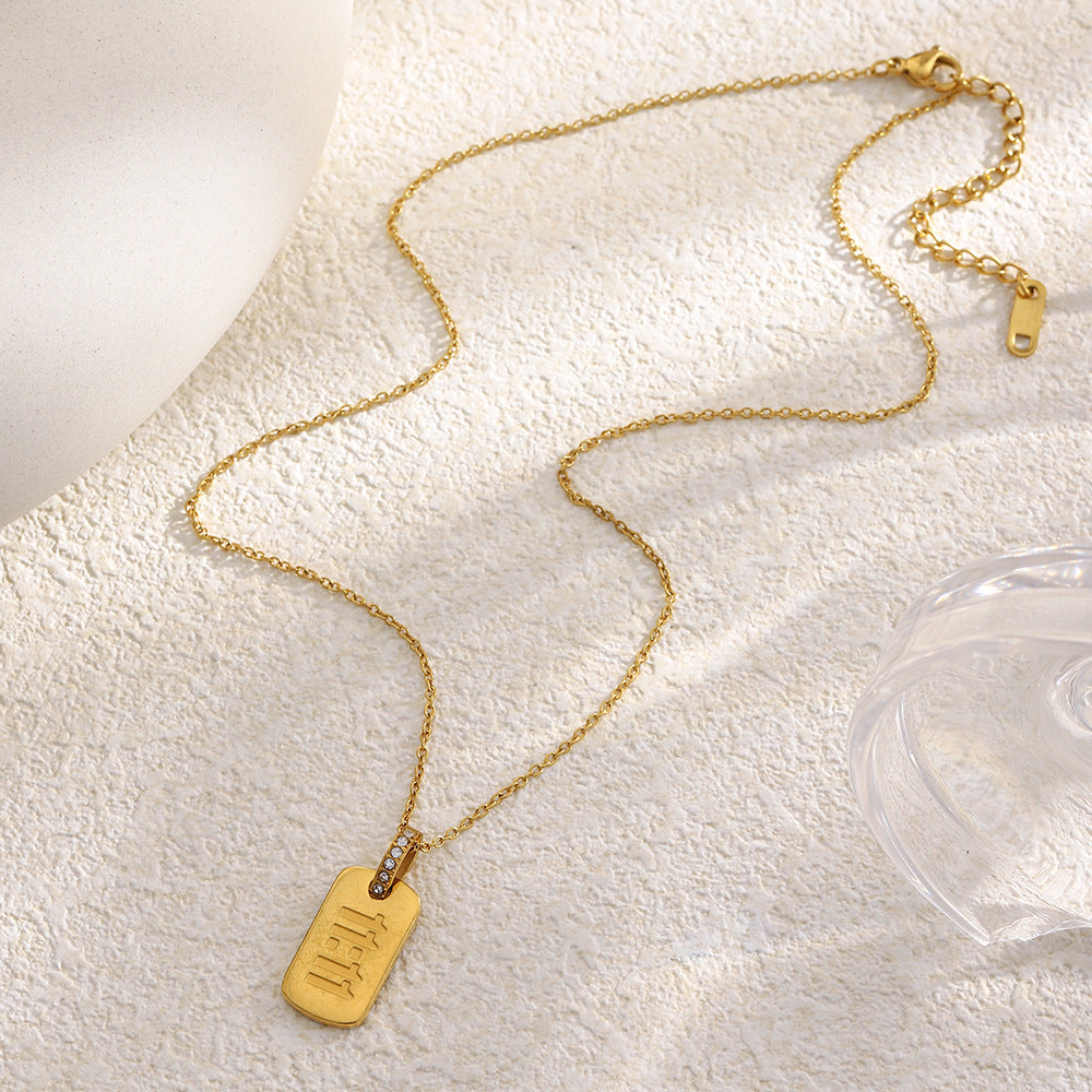 Minimalist Geometric Stainless Steel Plated 18K Gold 11:11 Square Pendant Necklace for Women
