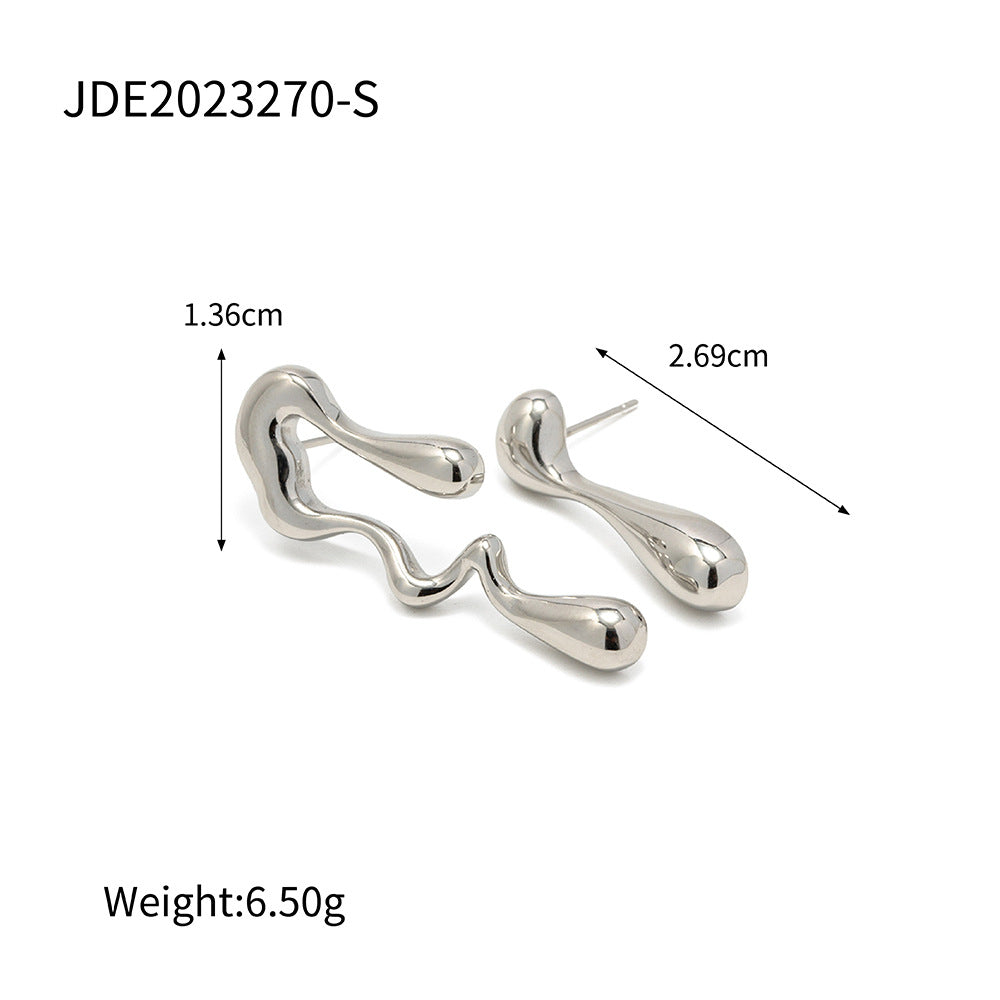 Ins Fashion Geometric Irregular Water Drop Shape 18K Gold Plated Stainless Steel Stud Earrings for Women