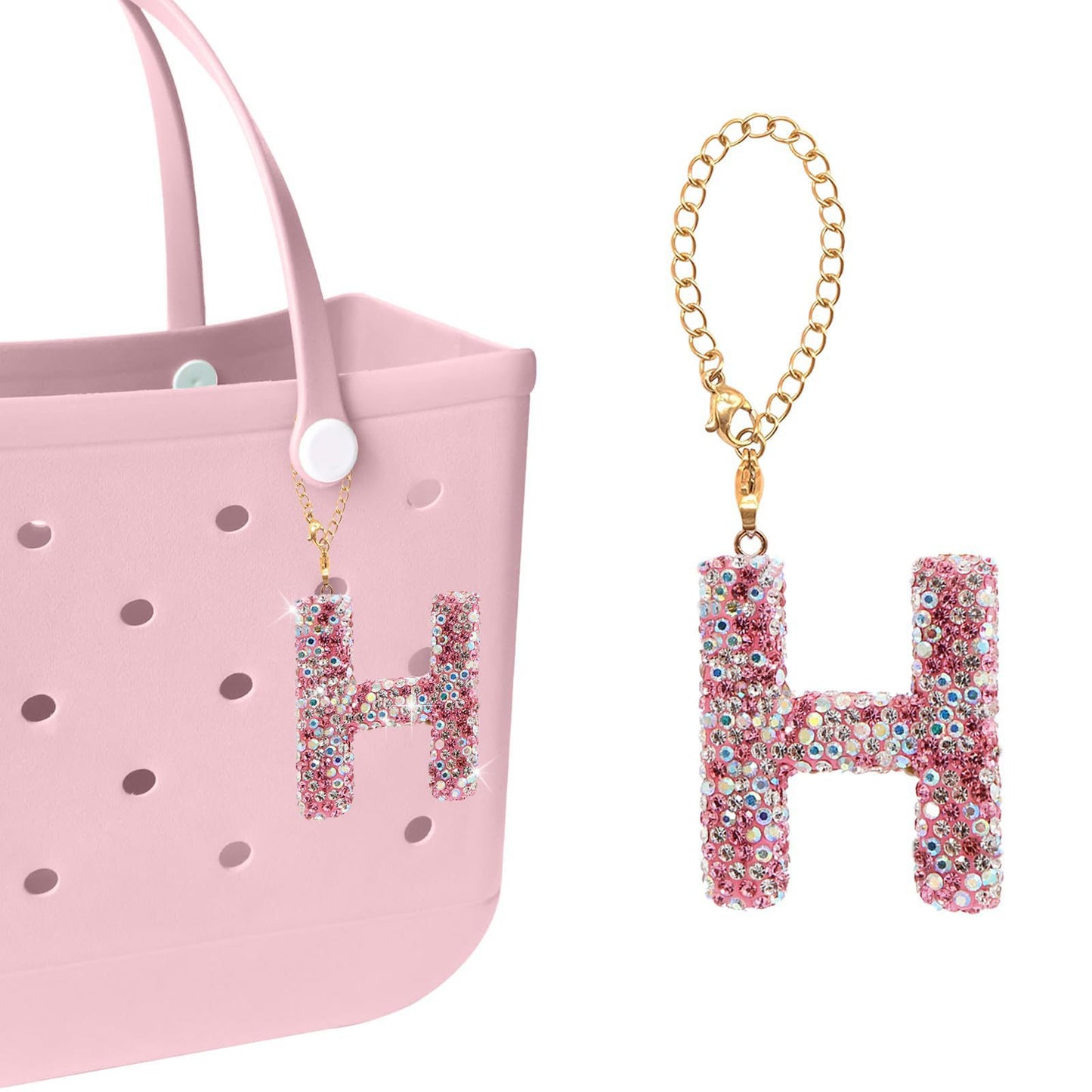 Minimalist Rhinestone Inlay Letter Backpack Charm with Gold Chain