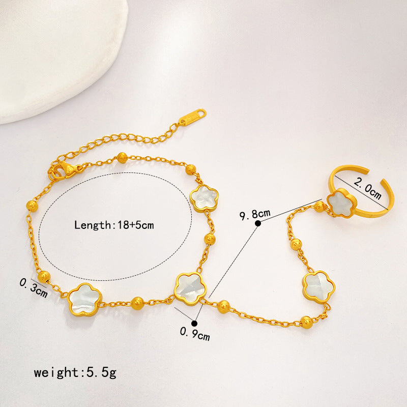 Matte Gold Plated Titanium Steel Butterfly Bead Hand Chain Ring