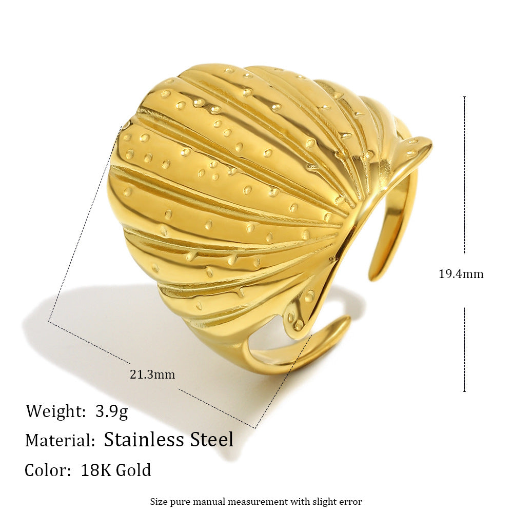 Anello da donna in acciaio inossidabile geometrico minimalista con placcatura in oro 18K e finitura opaca testurizzata