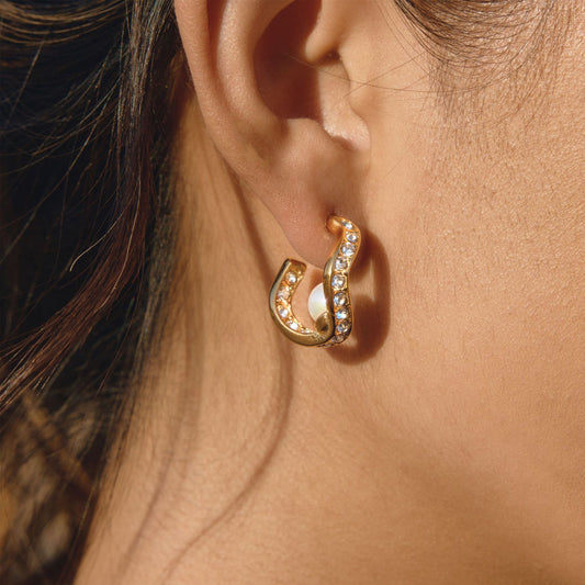 Elegant Geometric Stainless Steel Plated Faux Pearl Wave Earrings for Women