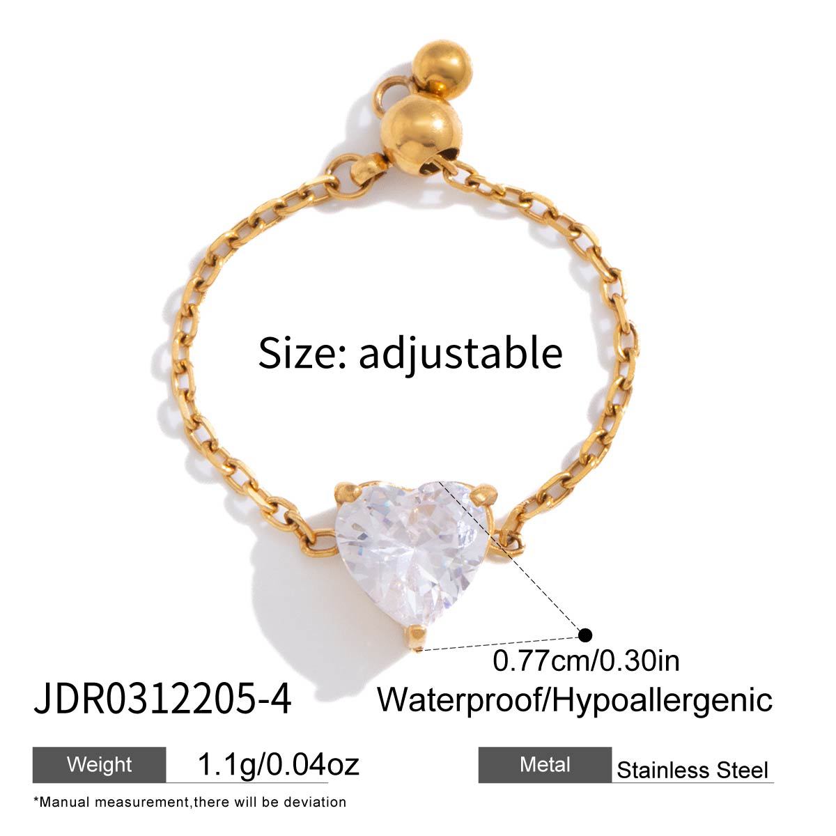 Minimalist Geometric Square Stainless Steel Ring with Cubic Zirconia PVD Gold Plated for Women