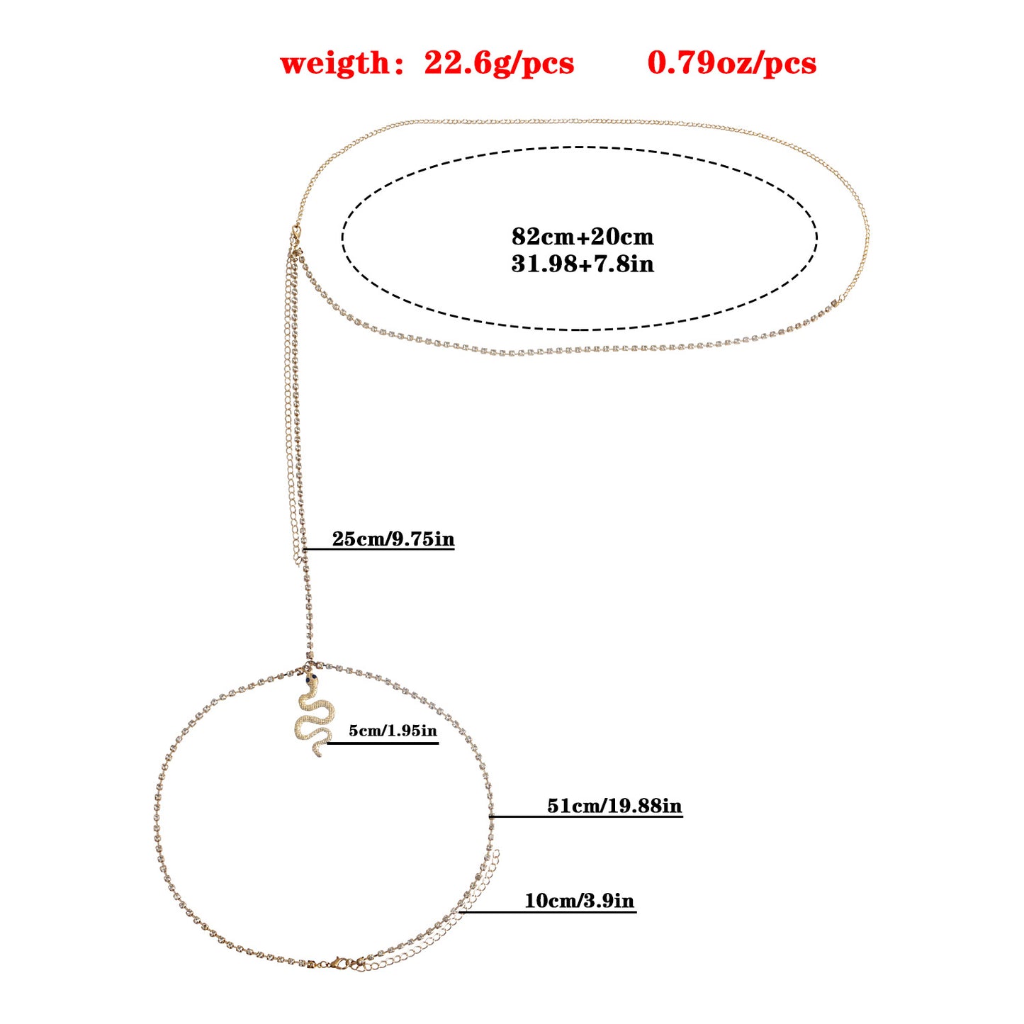 Vintage Punk Rhinestone Claw Body Chain Set for Women with Snake Pendant Waist Chain and Thigh Chain