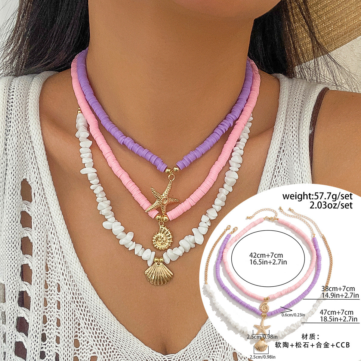Collana da Donna in Lega con Pendente a Stella e Forme Geometriche, Stile Vacanza, con Nappe