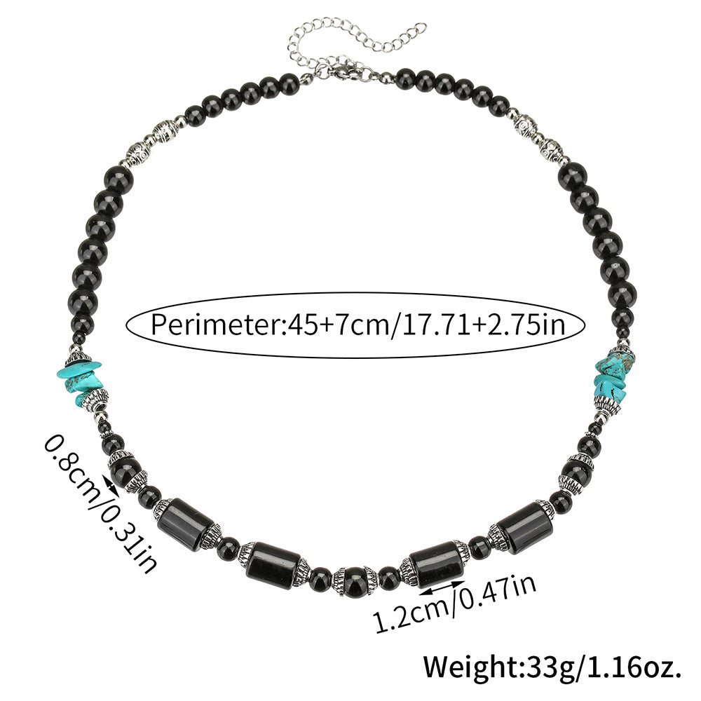 Vintage Ethnic Geometric Zinc Alloy Necklace with Turquoise and Agate Beads for Men
