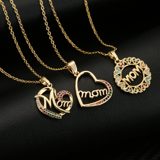 Collana con pendente a cuore geometrico in rame placcato oro e intarsi in zircone, regalo per la festa della mamma