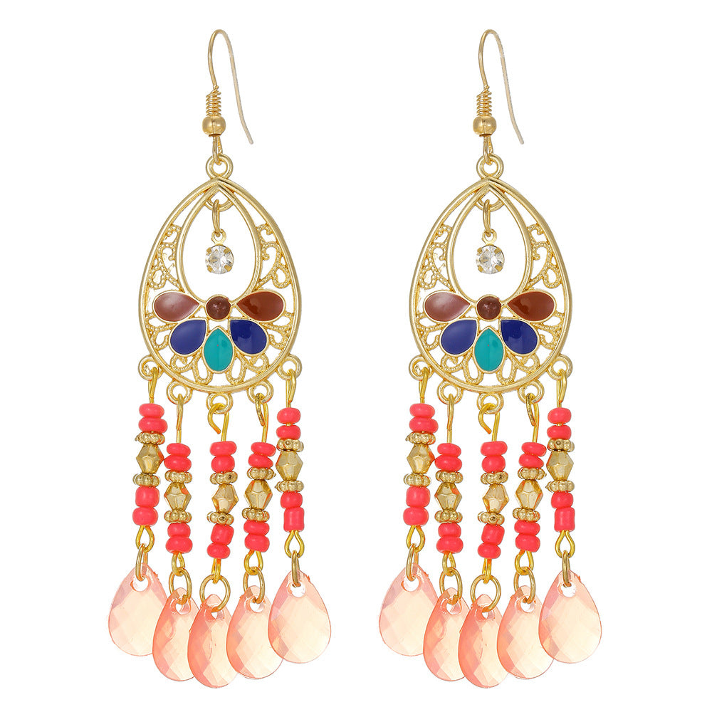 Bohemian Vintage Ethnic Geometric Teardrop Drip Oil Zinc Alloy Earrings for Women