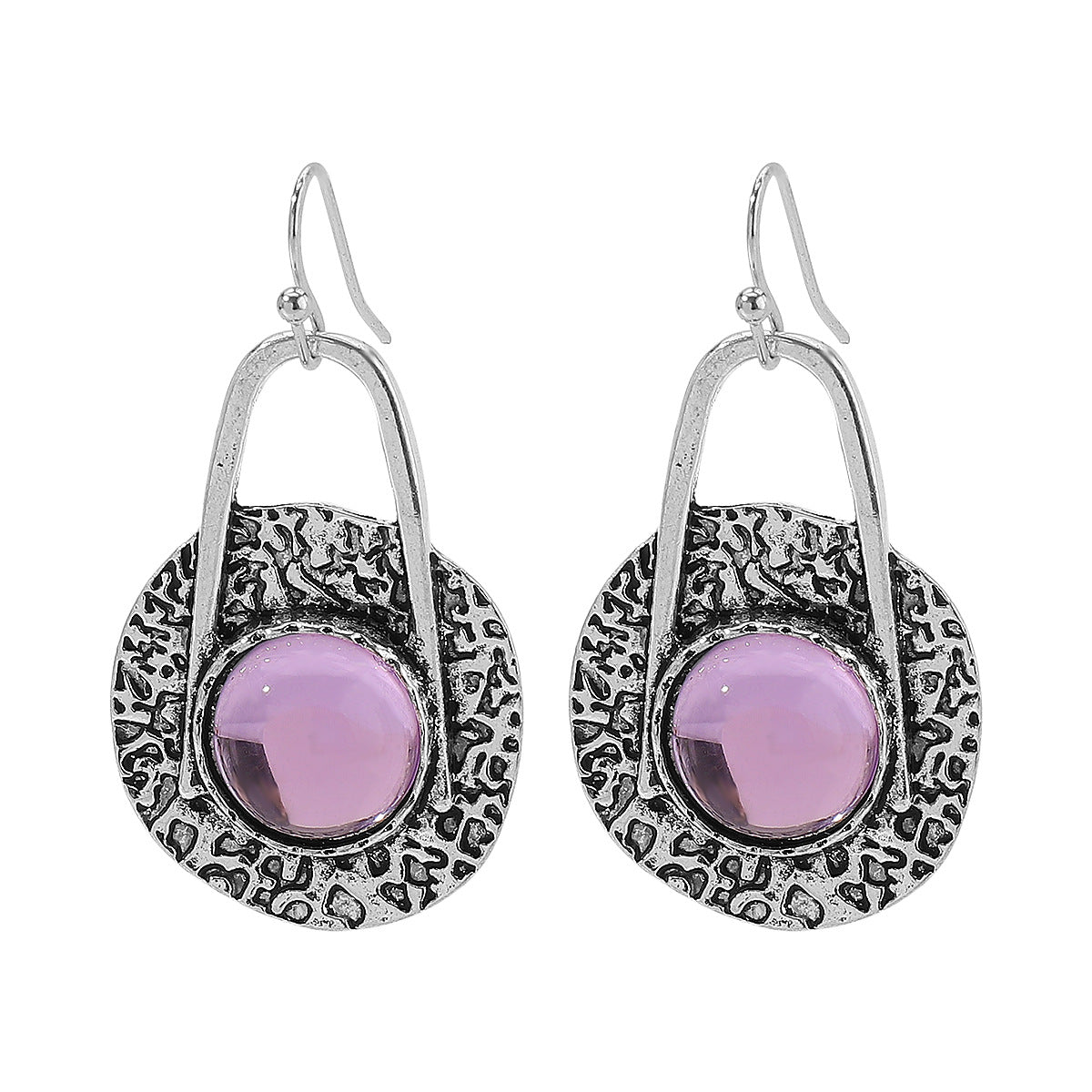 Aretes de mujer étnicos vintage geométricos en aleación con incrustaciones de piedra natural y acabado esmaltado