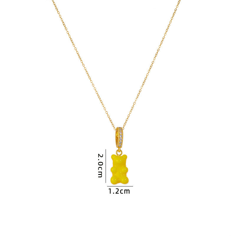 Minimalist Geometric Bear Pendant Necklace in Titanium Steel with Rhinestone Inlay on O-Chain for Women