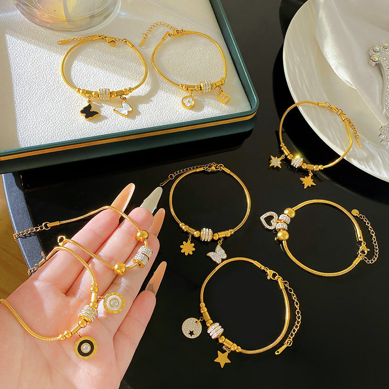 Luxury Geometric Titanium Steel 18K Gold Plated Bracelet for Women
