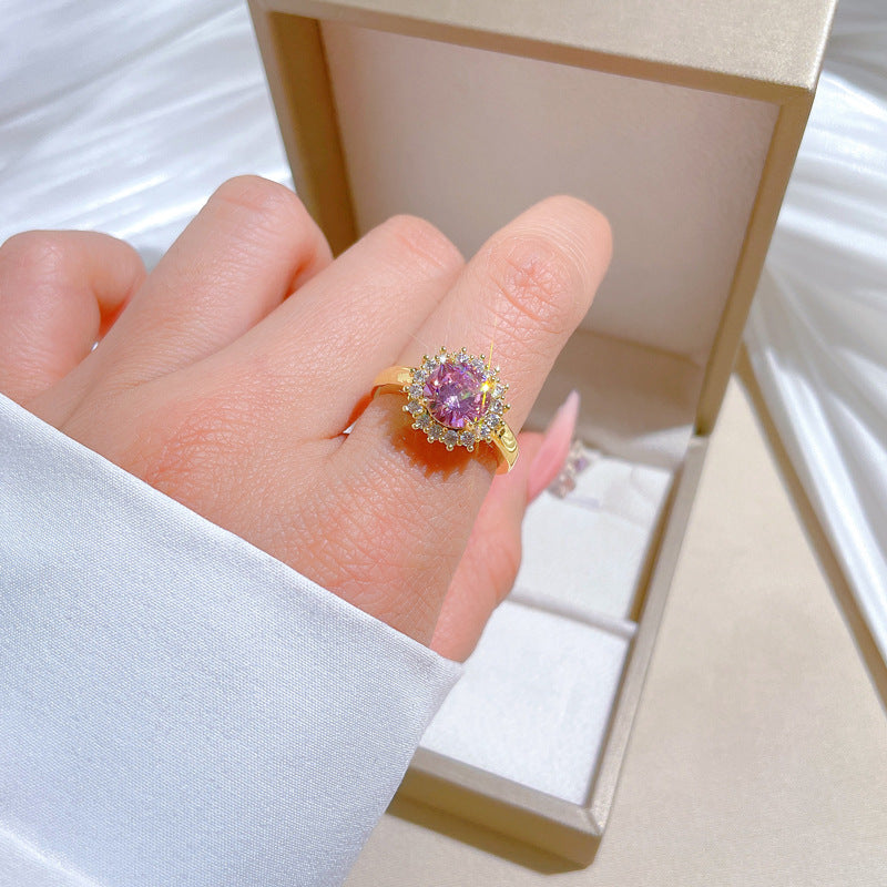 Anello da donna regolabile a corona placcato oro rosa in ottone stile Kawaii carino