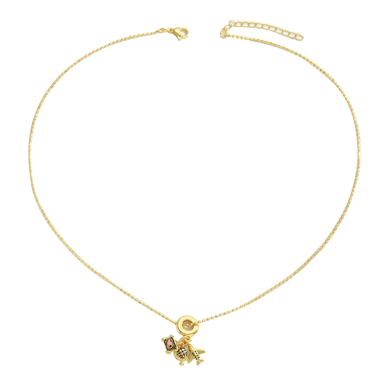 Collana pendente con aeroplano e mappamondo geometrico minimalista da donna con smalto su catena di rame