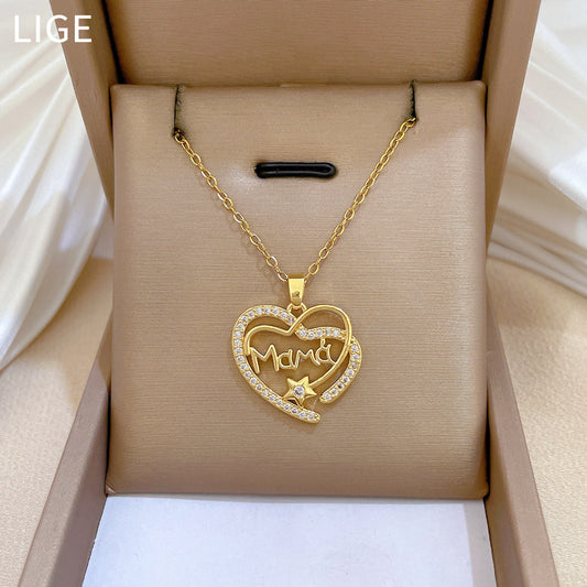 Collar Minimalista de Acero de Titanio con Forma de Corazón e Incrustación de Circonita Cúbica para Mujer, Delicada Cadena para Clavícula
