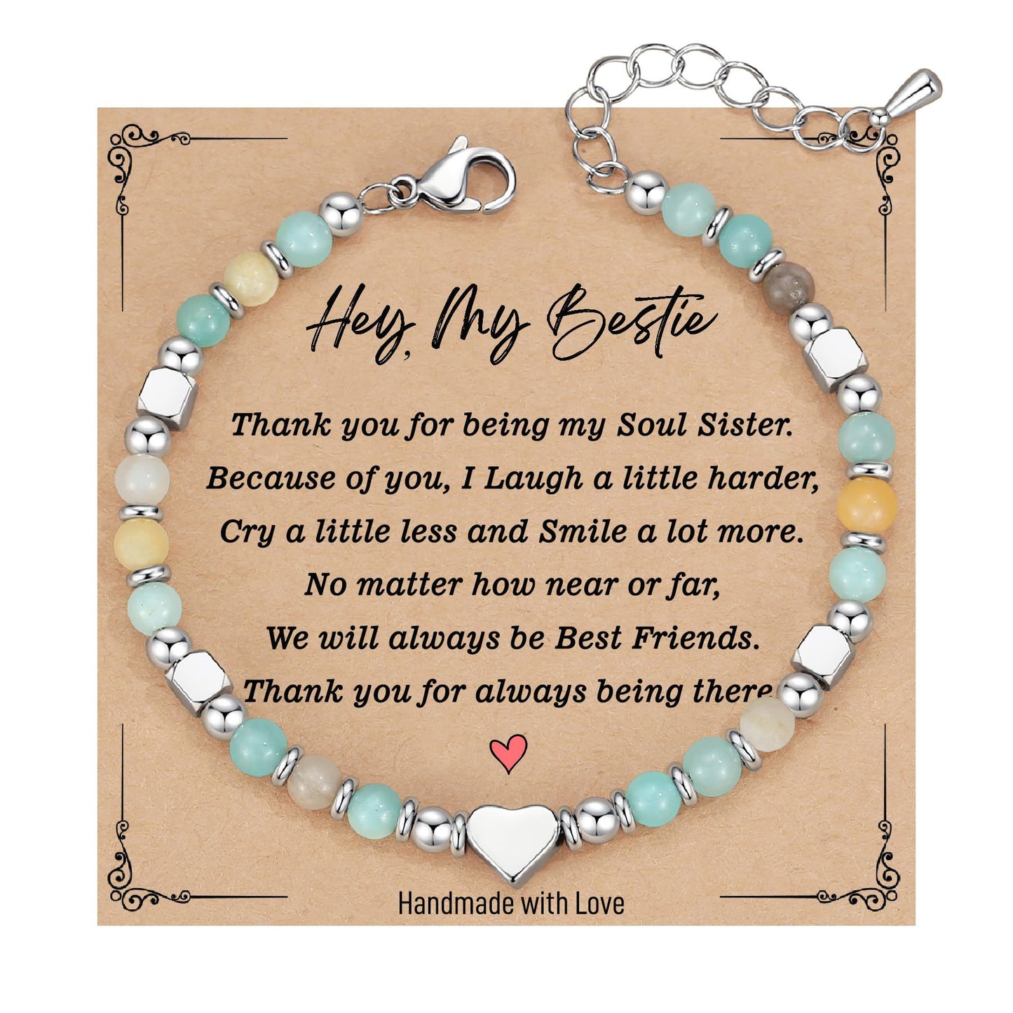 Fashion Heart Shaped Crystal Beaded Stainless Steel Bracelet for Women