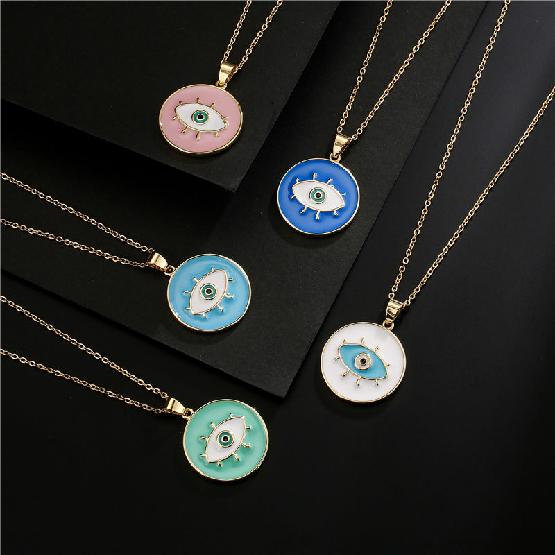 Collana Girocollo con Ciondolo Occhio di Allah Geometrico Minimalista da Donna in Rame con Incassatura Micro-Pavé su Catena a O