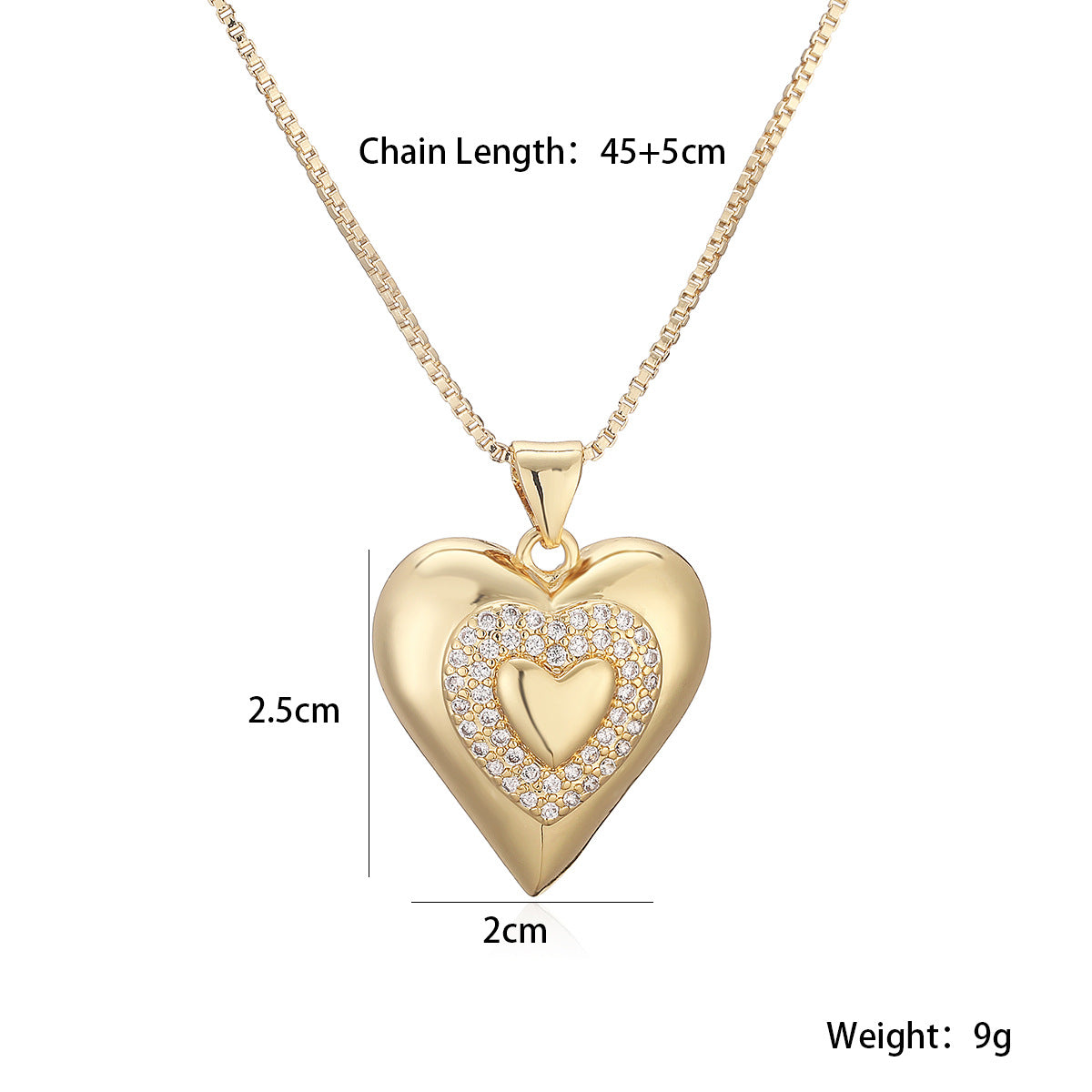 Minimalist Vintage Gold Plated Cubic Zirconia Heart Pendant Necklace