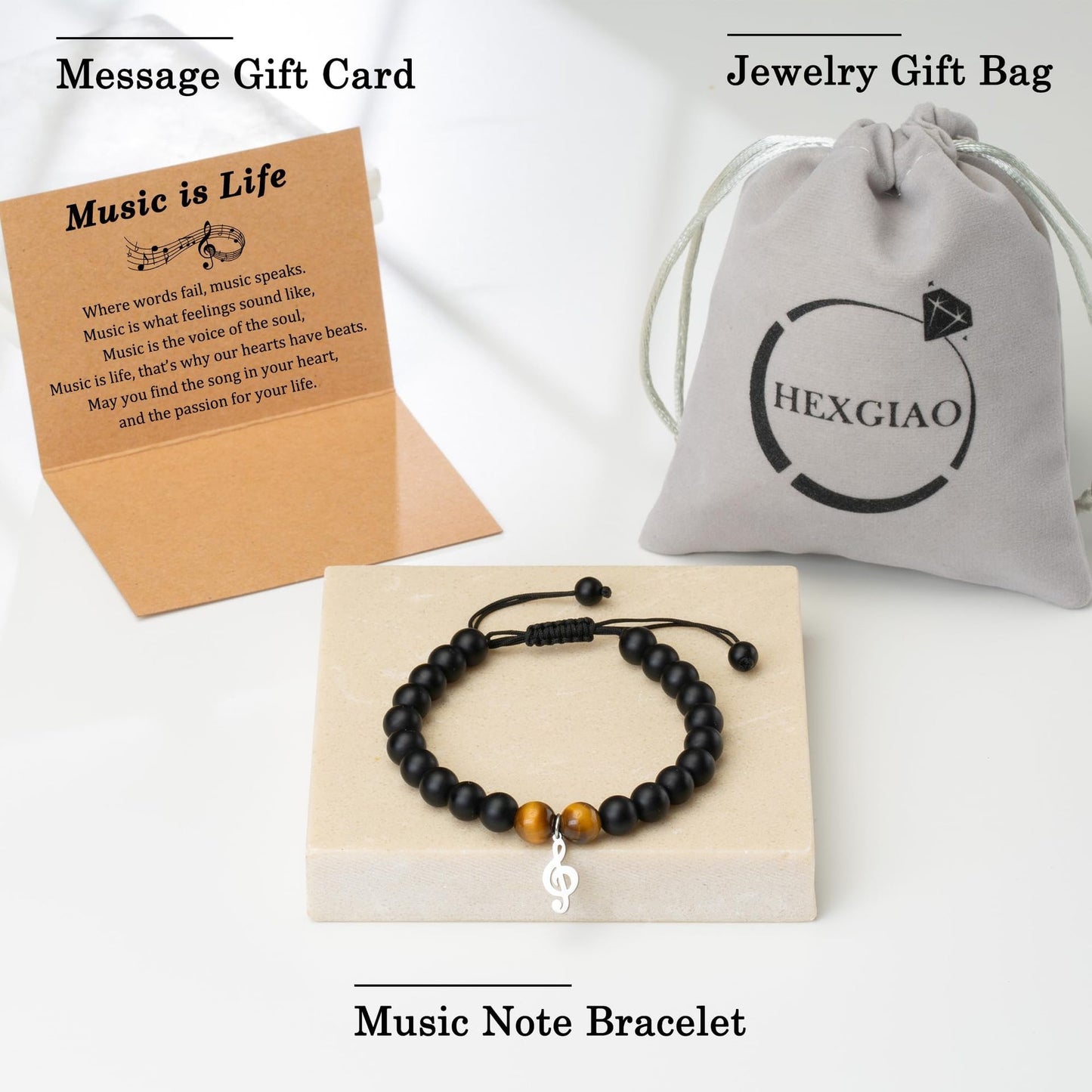 Minimalist Geometric Crystal Bracelet with Music Note Charm Unisex Handmade Jewelry