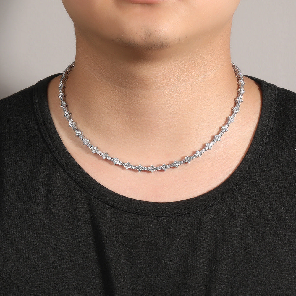 Collar unisex de tenis de latón con incrustaciones de diamantes de imitación geométricos estilo hip-hop