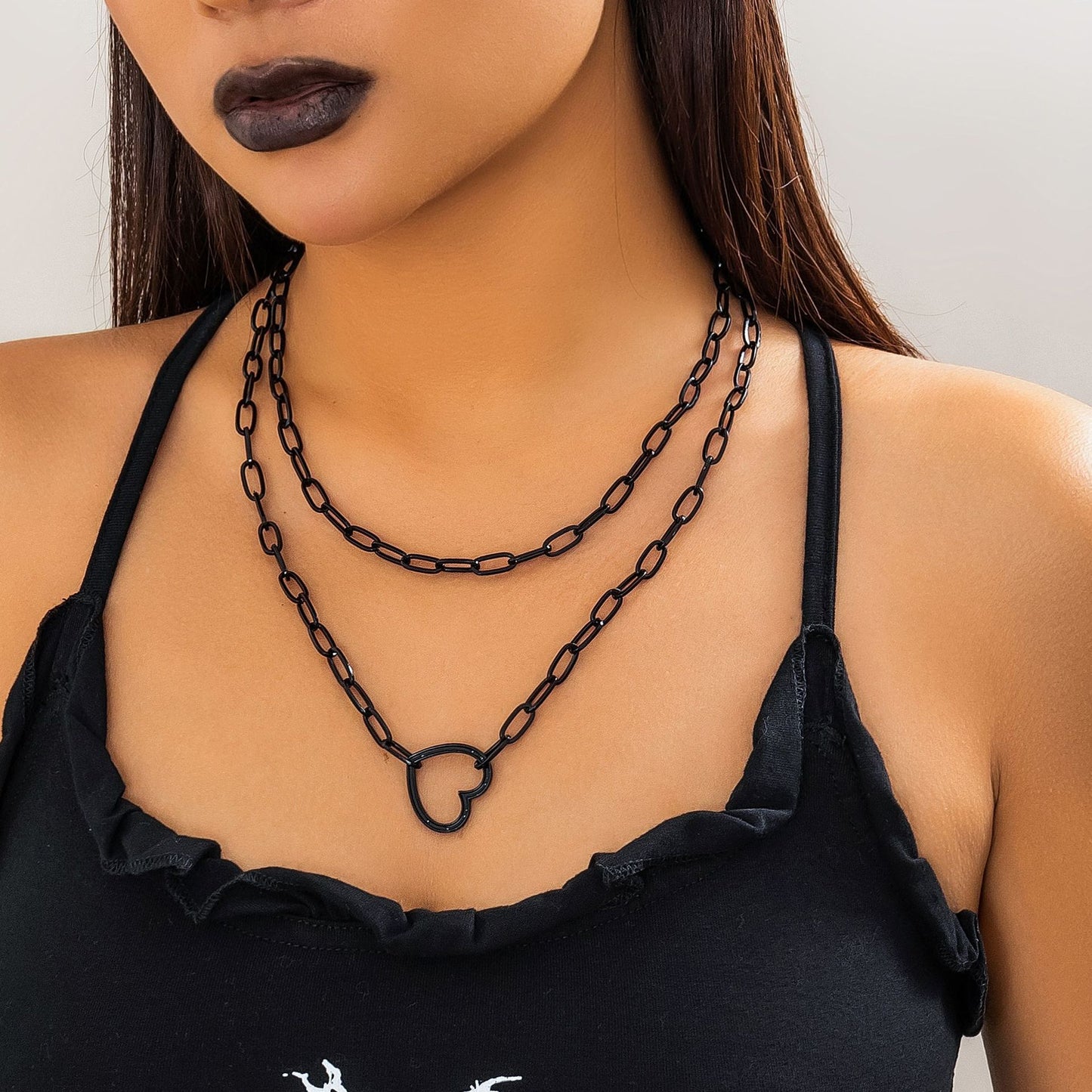 Minimalist Heart-Shaped Tassel Pendant Necklace with Rhinestone Inlay on Cross Chain for Women