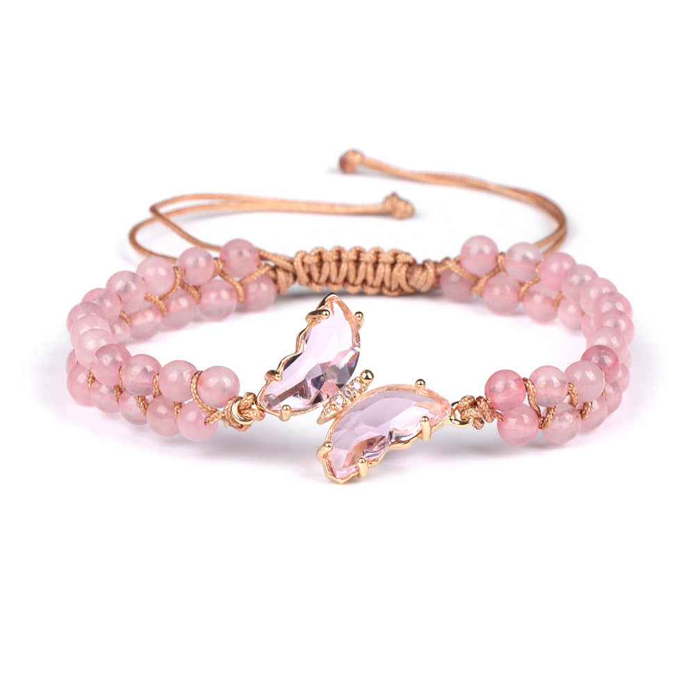 Sweet Geometric Butterfly Crystal Beaded Bracelet Unisex Charm Bar