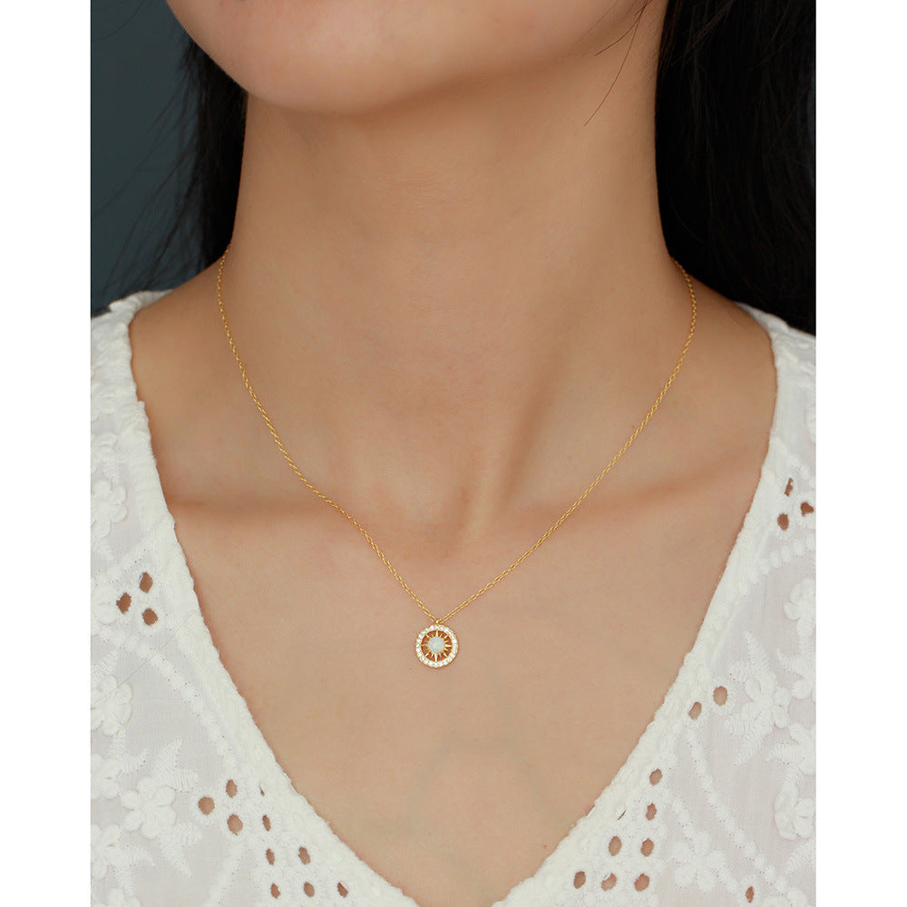 Collana da donna placcata in argento sterling 925 con opale e diamante a forma di stella geometrica