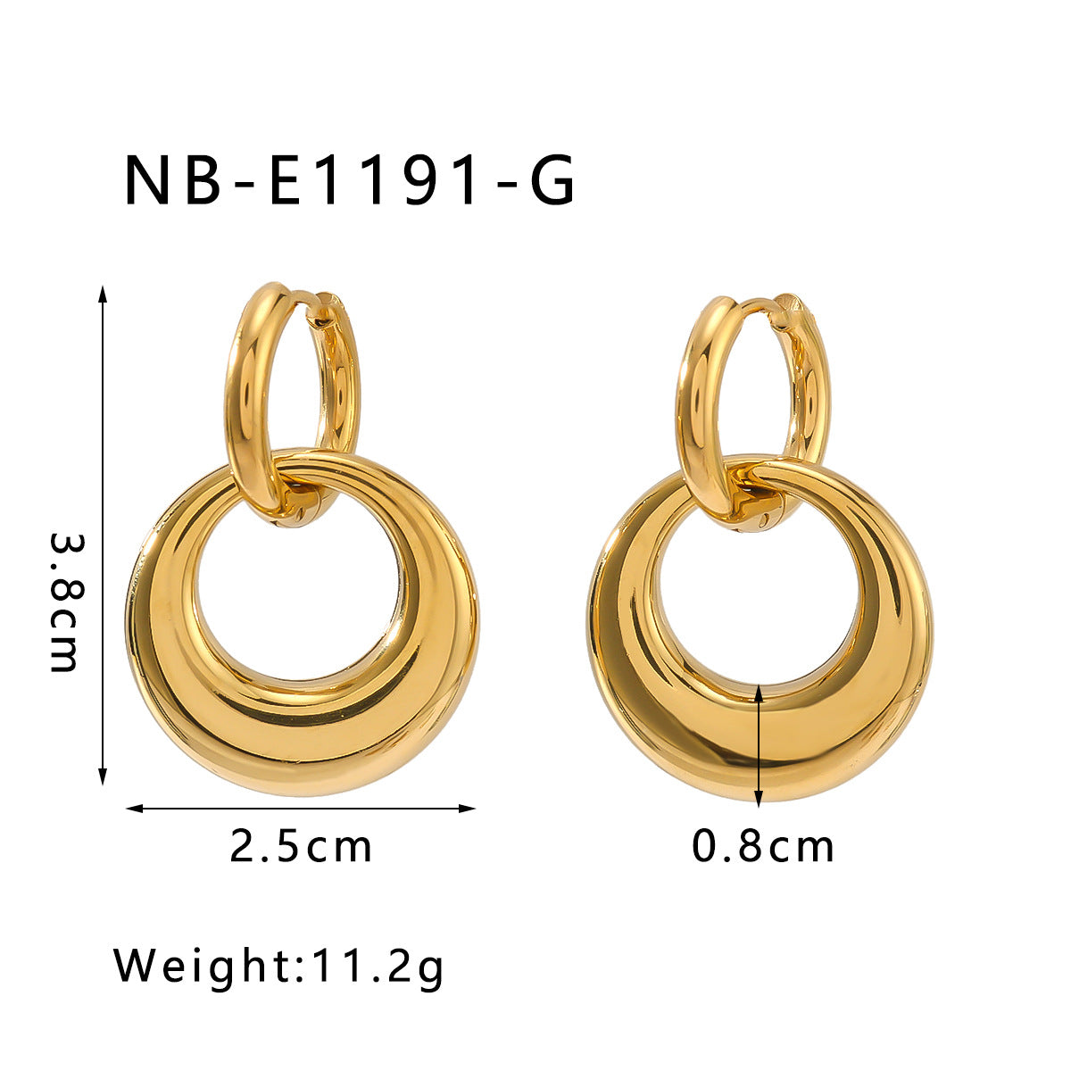 Minimalist Geometric Double Ring Earrings in Stainless Steel with 18K Gold Plating for Women
