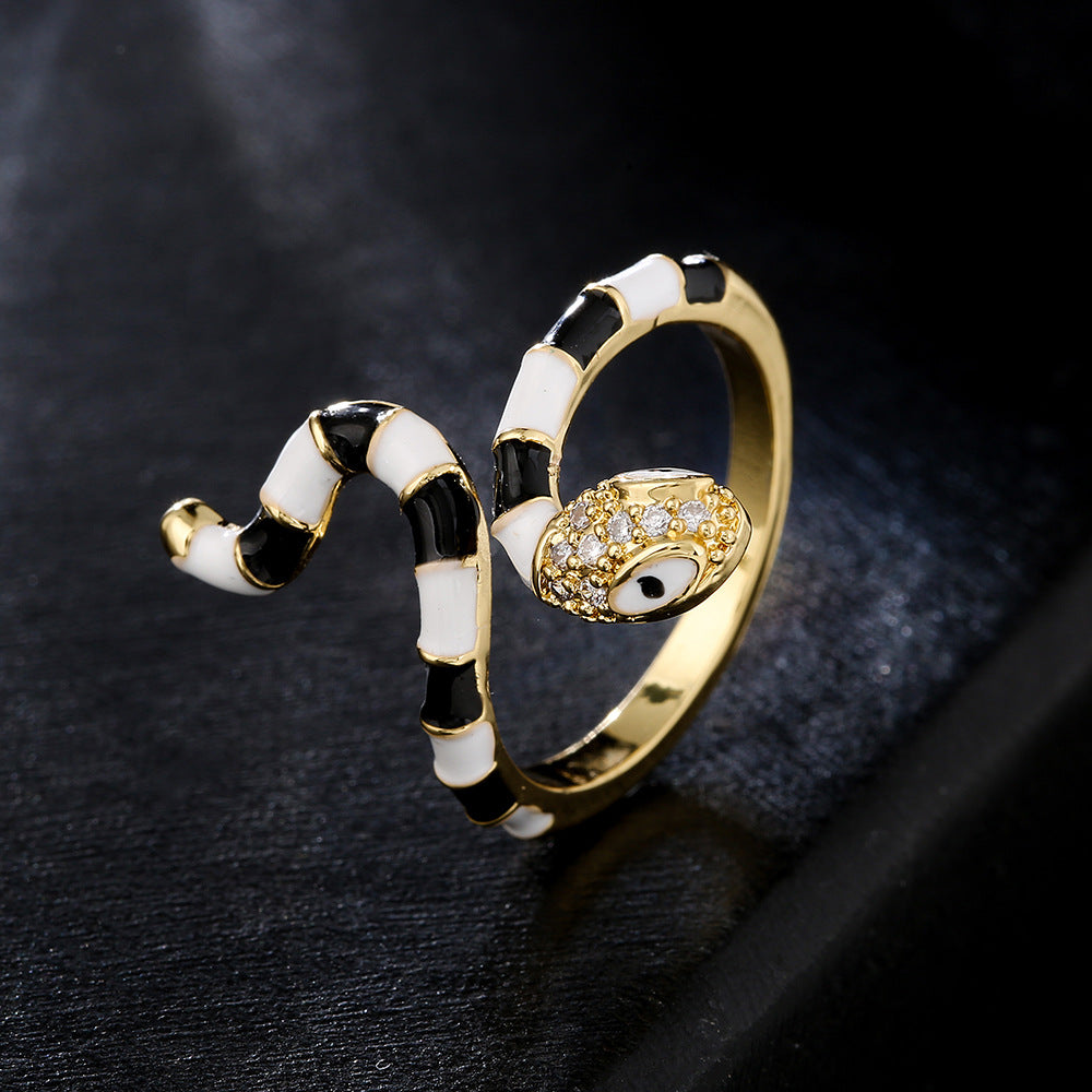 Anello Serpente Geometrico Minimalista da Donna in Rame con Placcatura in Oro 18K e Intarsi in Zircone