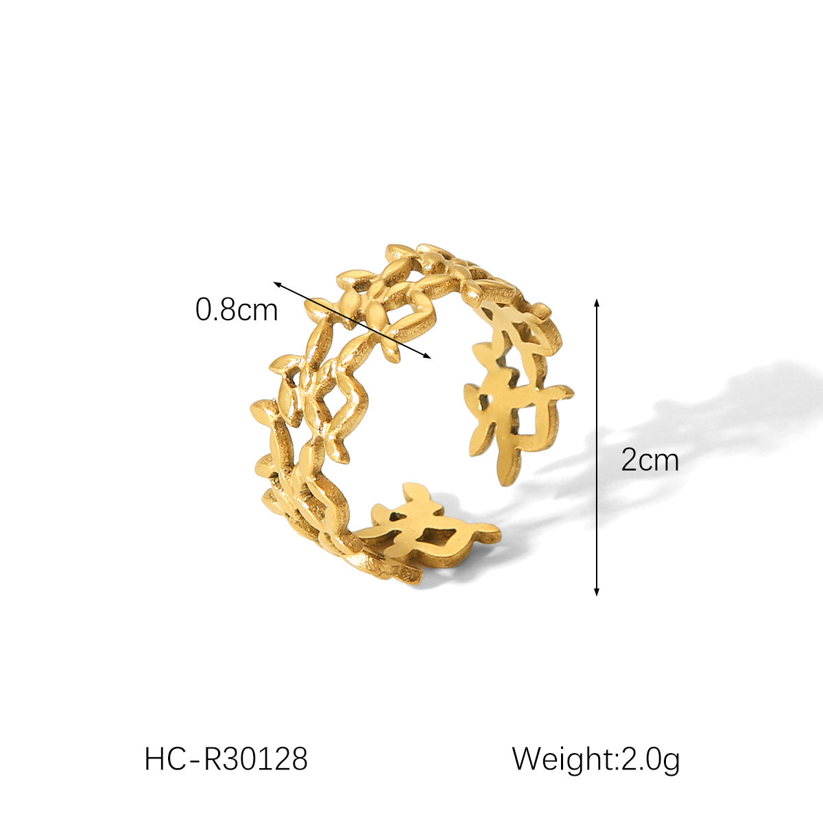 Minimalist 18K Gold Plated Heart Shape Open Ring Stainless Steel Women Jewelry