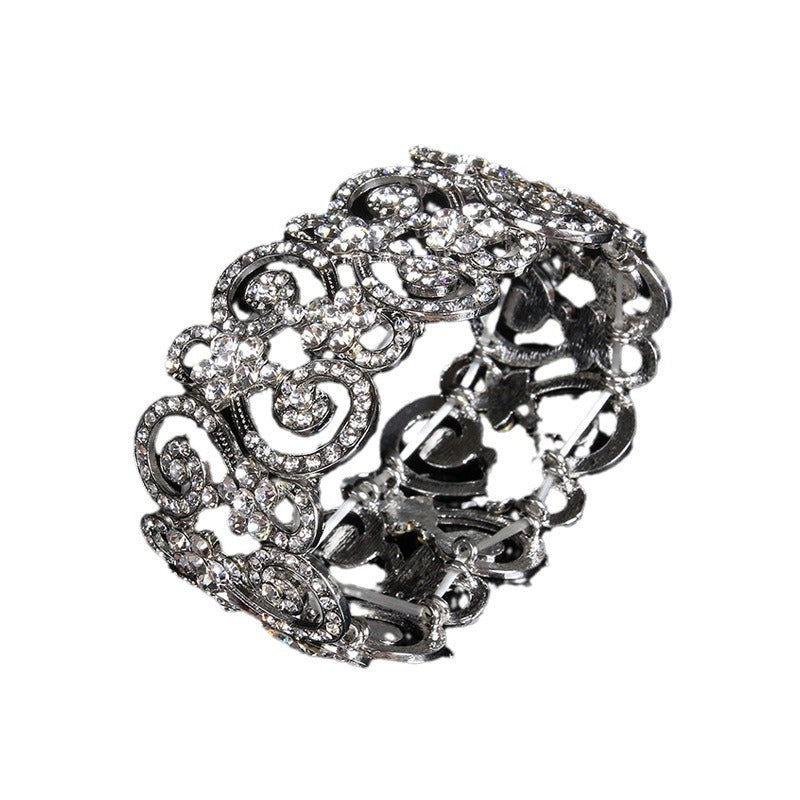 Women's Alloy Bracelet with Rhinestone Inlay Floral Geometric Hollow Design Korean Style Wedding Hand Chain