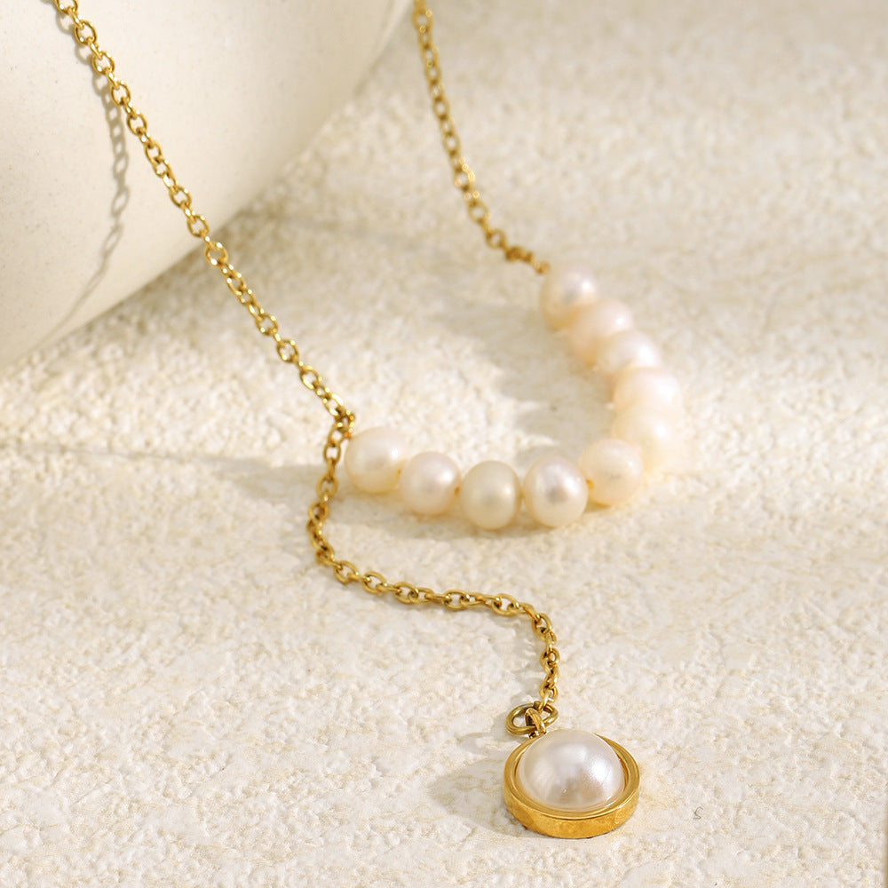 Minimalist Luxury Geometric Stainless Steel Gold Plated Pearl Necklace for Women