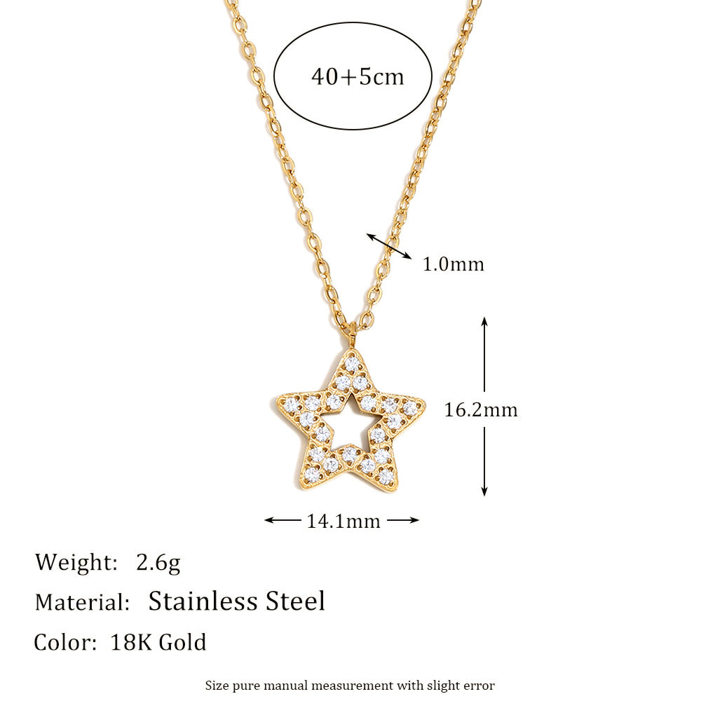 Collana con ciondolo a stella geometrica di tendenza in acciaio inossidabile con placcatura in oro 18K e intarsio di zirconi cubici da donna
