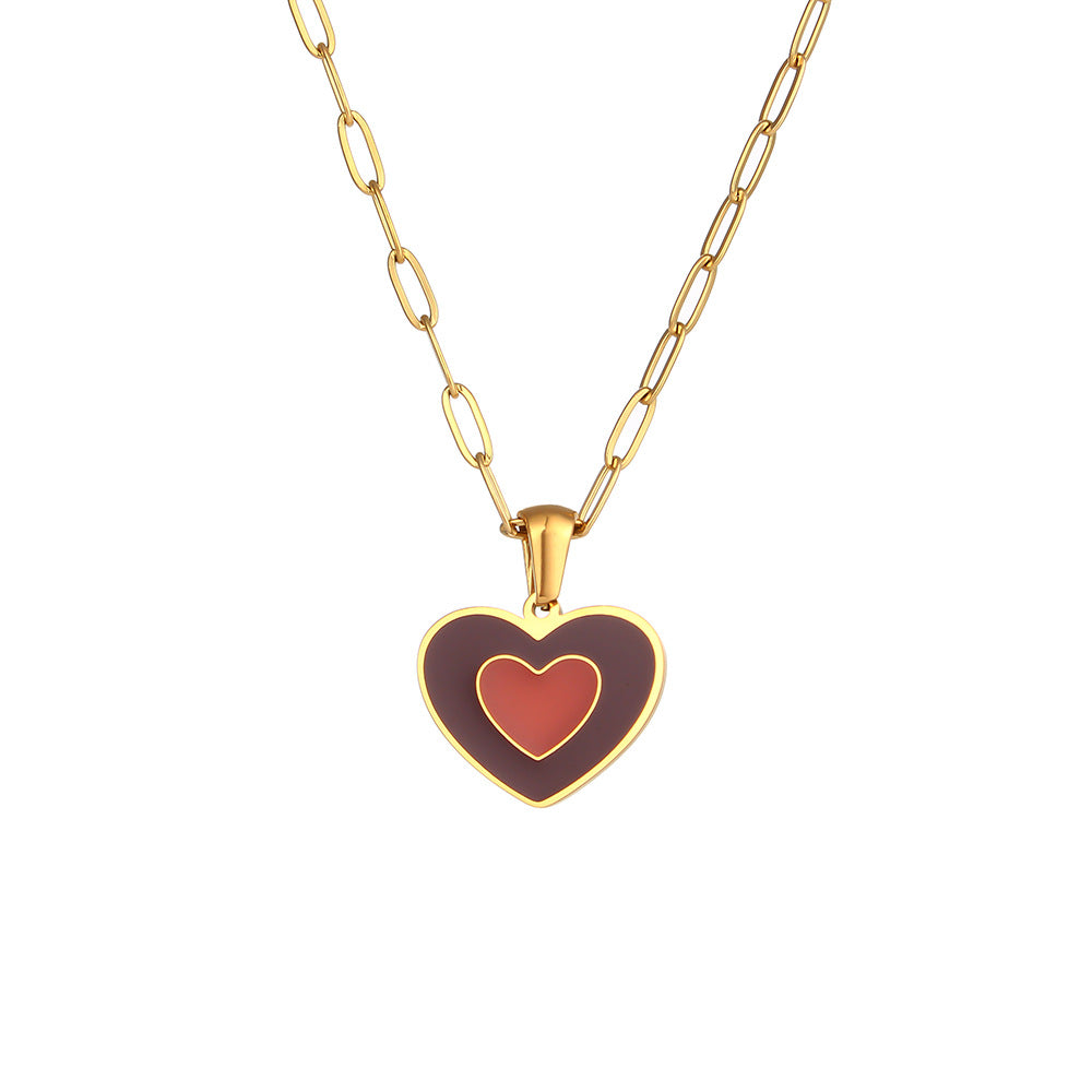 Collana con Ciondolo a Angelo Geometrico Minimalista in Acciaio al Titanio Placcato Oro 18K, Design Cuore e Libellula da Donna