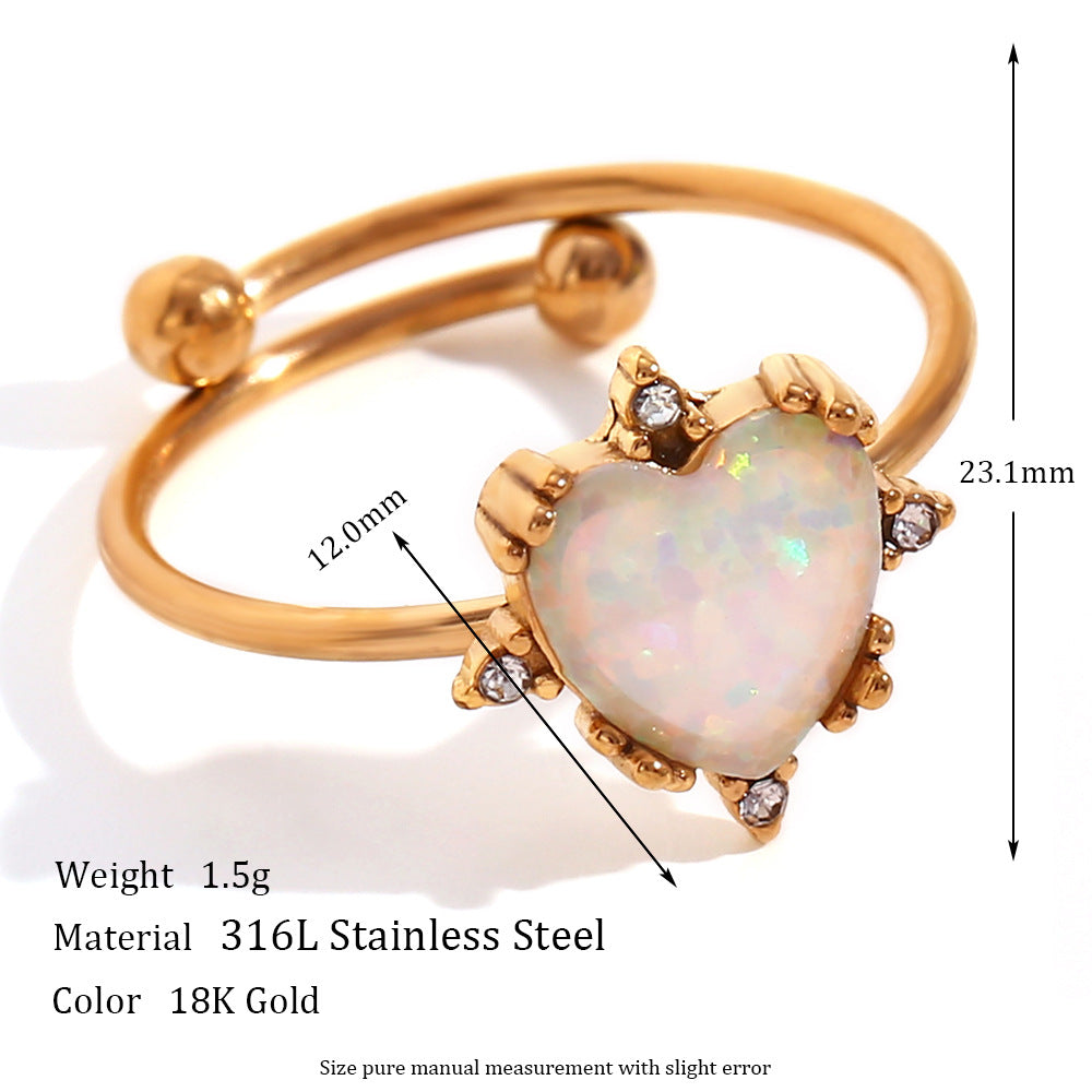 Fashionable Adjustable Stainless Steel Ring with 18K Gold Plating for Women, Heart-Drop-Geometric Shape, Office Chic Style