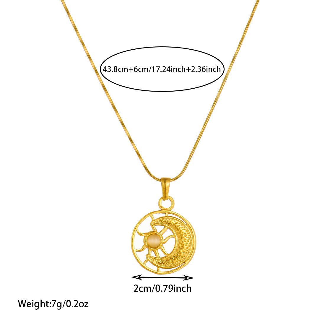 Minimalist Gold Plated Geometric Sun Moon Hollow Pendant Stainless Steel Snake Chain Necklace for Women
