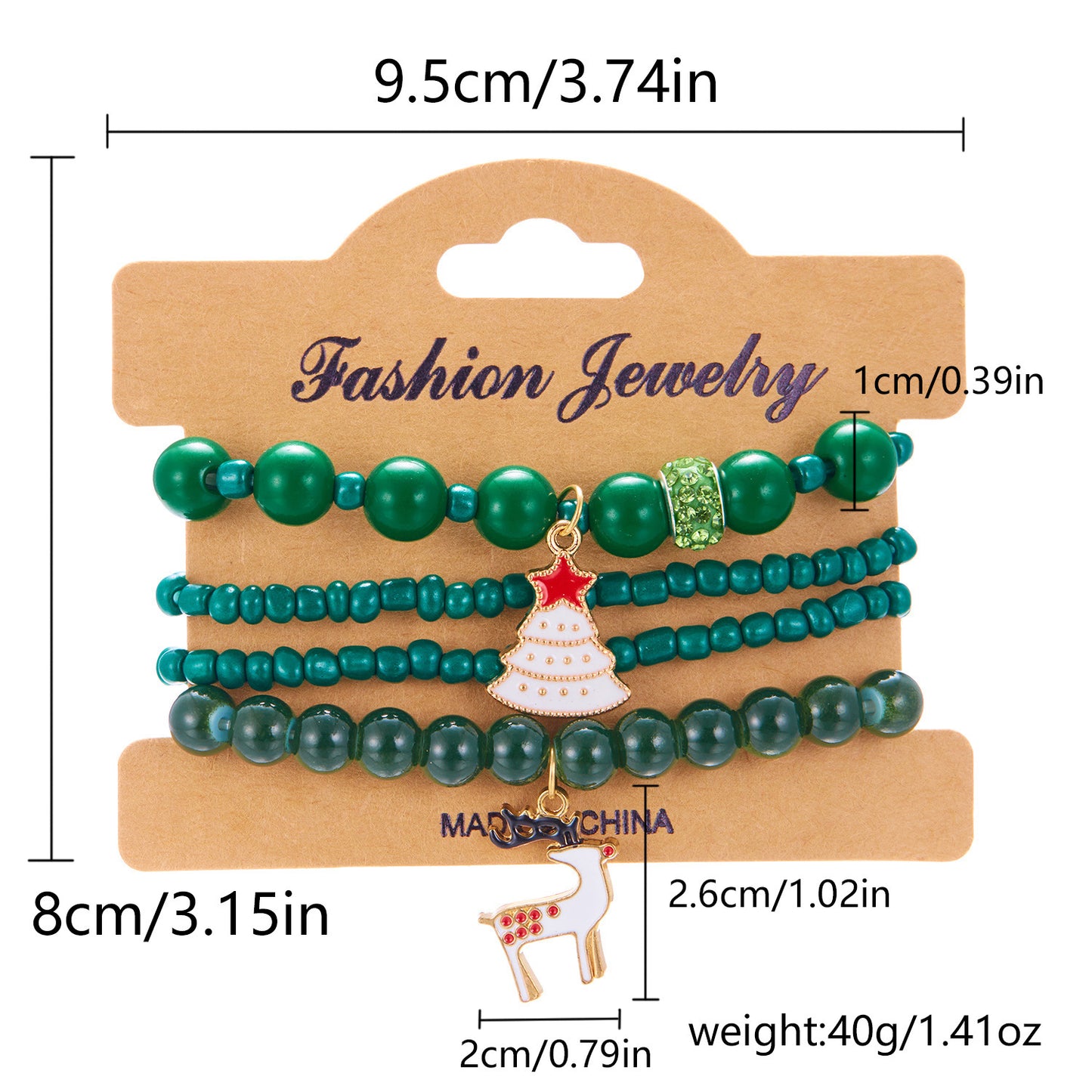 Set di braccialetti acrilici con perline a tema natalizio alla moda con ciondoli di Babbo Natale e pupazzo di neve da donna