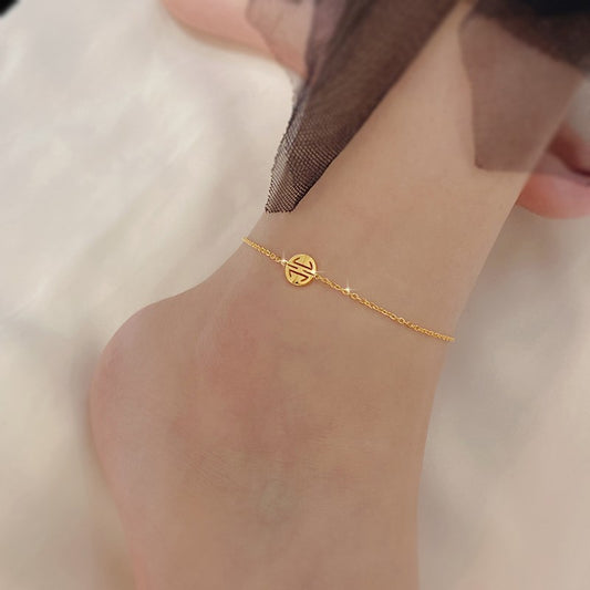Cavigliera Minimalista Rotonda da Donna in Acciaio al Titanio Lucidato con Placcatura in Oro 18K, Resistente all'Ossidazione e Adatta alla Doccia