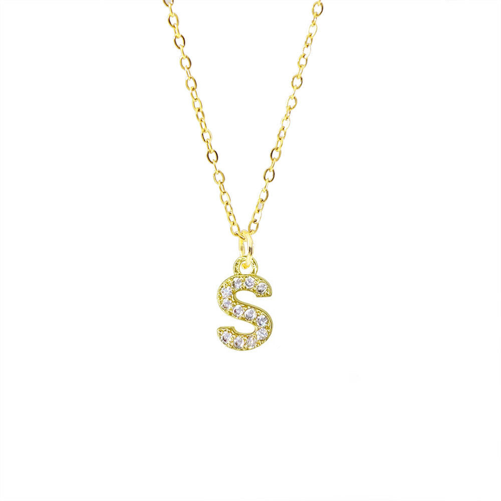 Collar con colgante de cadena de serpiente de oro chapado en acero titanio con forma de letra minimalista para mujer con incrustaciones de circonita cúbica