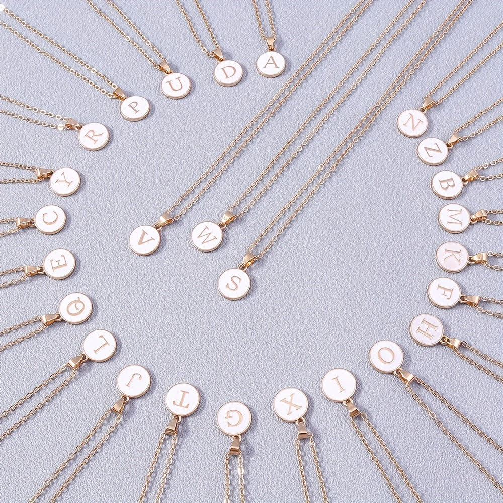 Collana con Pendente a Goccia d'Olio Alfabeto Lettera Rotonda Minimalista in Lega Placcata, Bicolore Bianco e Nero