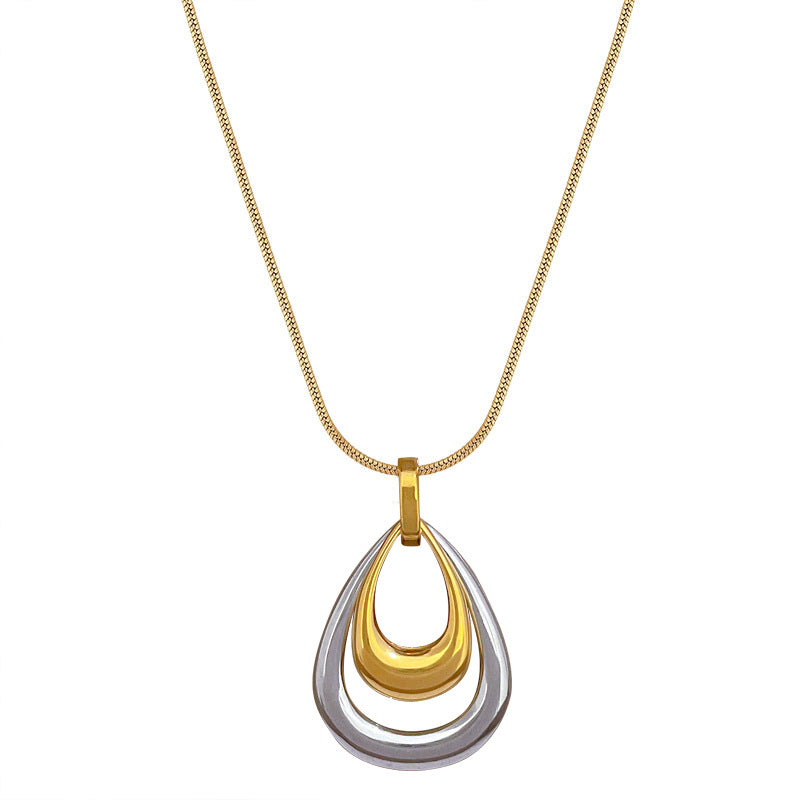 Collana con ciondolo geometrico a goccia minimalista in acciaio al titanio, catena a doppio strato, design floreale botanico, gioielli unisex alla moda per pendolari