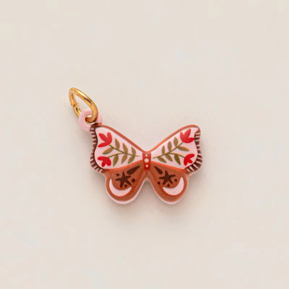 Vintage 14K Gold Plated Brass Butterfly Moon Heart Drip Oil Charm Bar