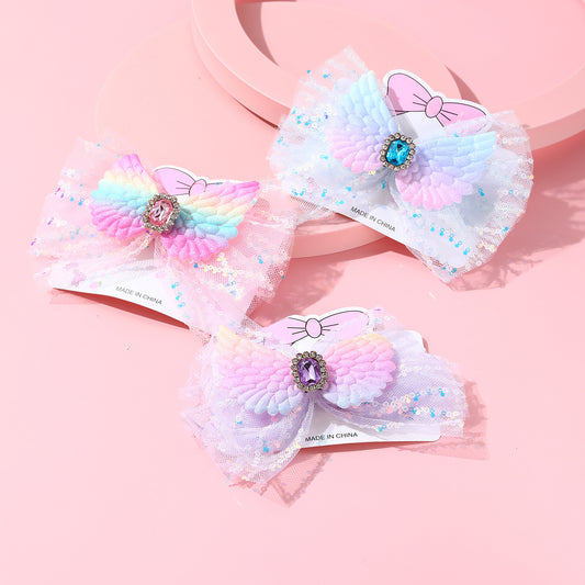 Ribbon Bow Hair Clip for Girls, Pastel Gradient Princess Style Fabric Hair Accessory with Handmade Detail, Stage Performance Hairpin for Children Ages 3-10