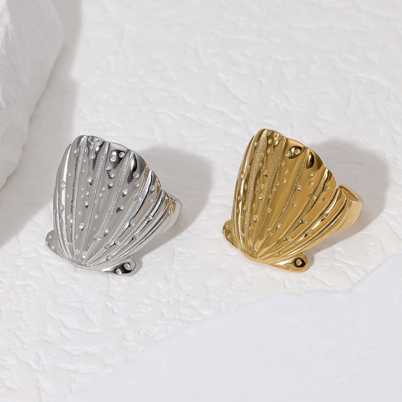 Niche Personalized Stainless Steel Plated Shell Shape Marine Element Adjustable Ring for Women