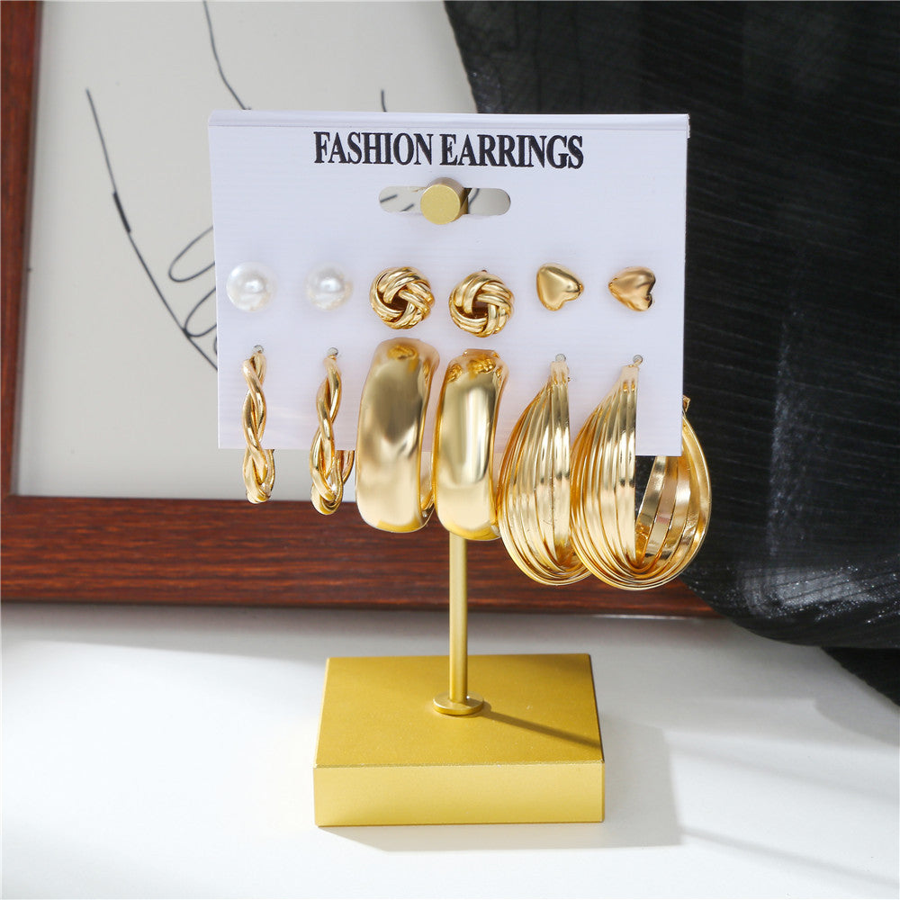 Punk Casual Geometric Moon Gold Plated Stainless Steel Earring Set