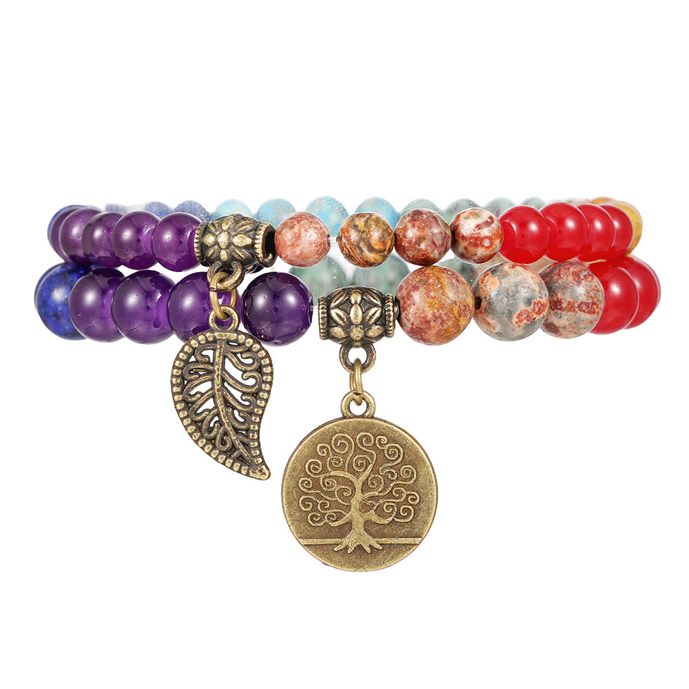 Minimalist Men's 6mm 8mm Round Stone Beaded Bracelet with Alloy Tree of Life Pendant