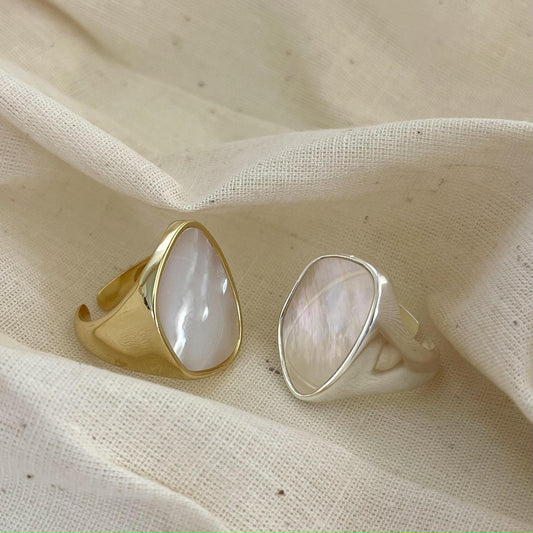 Anillo de Concha Nácar de Plata Esterlina 925 Minimalista de Streetwear para Mujer