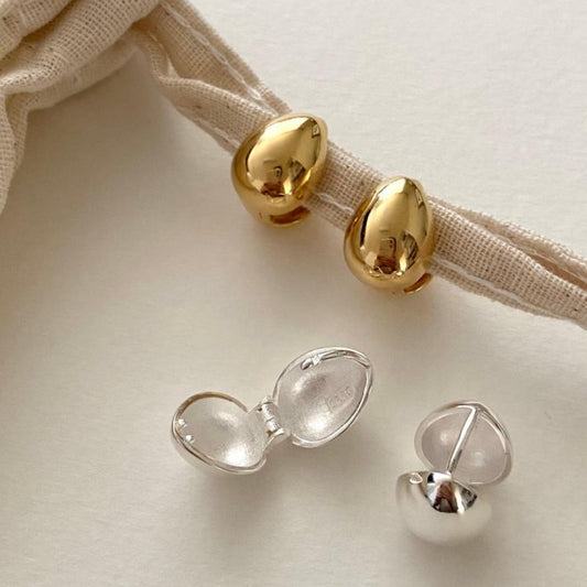 Orecchini pendenti ovali in stile francese minimalista in argento sterling 925 placcato oro